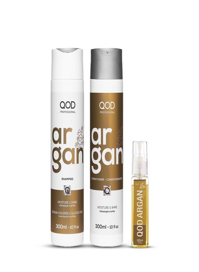 QOD PRO Argan Hair Care Set – Shampoo, Conditioner & Argan Oil Serum, Deep Hydration, Frizz Control & Shine for Dry, Damaged Hair, Total 660ml / 22.2 fl.oz - Image 1